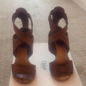 Chloe leather elastic ankle wrap sandals 36.5